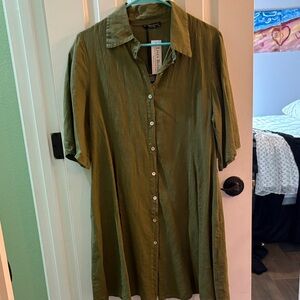 Olive Green Button-Up Dress
